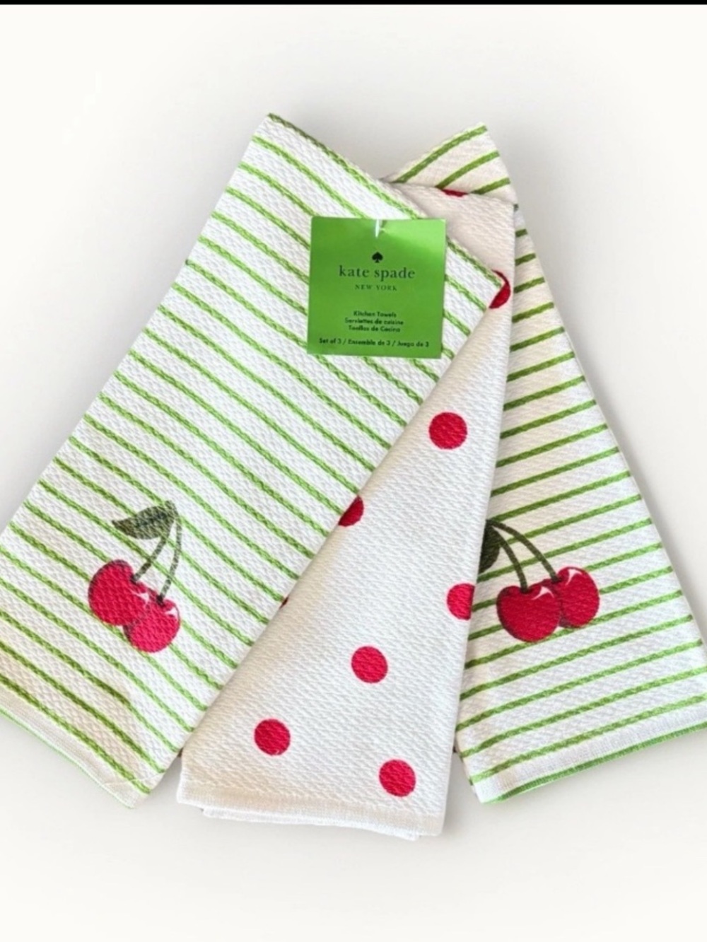 Kate Spade New York kitchen towel set of 3 towels cherries & polka dots